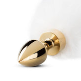 Kleine goudkleurige buttplug met witte vossenstaart - PlayForFun